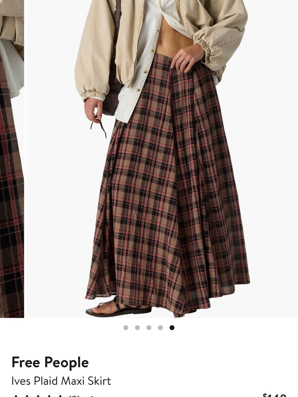 NWOT Free People Ives Plaid Maxi Skirt
